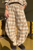 Agnes Plaid Brushed Cotton Barrel Pant Camel